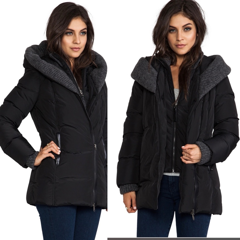Mackage Black Troya Down Coat with Sweater Trim size S